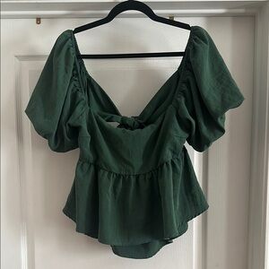 Miami Green Puff Sleeve Peplum Blouse